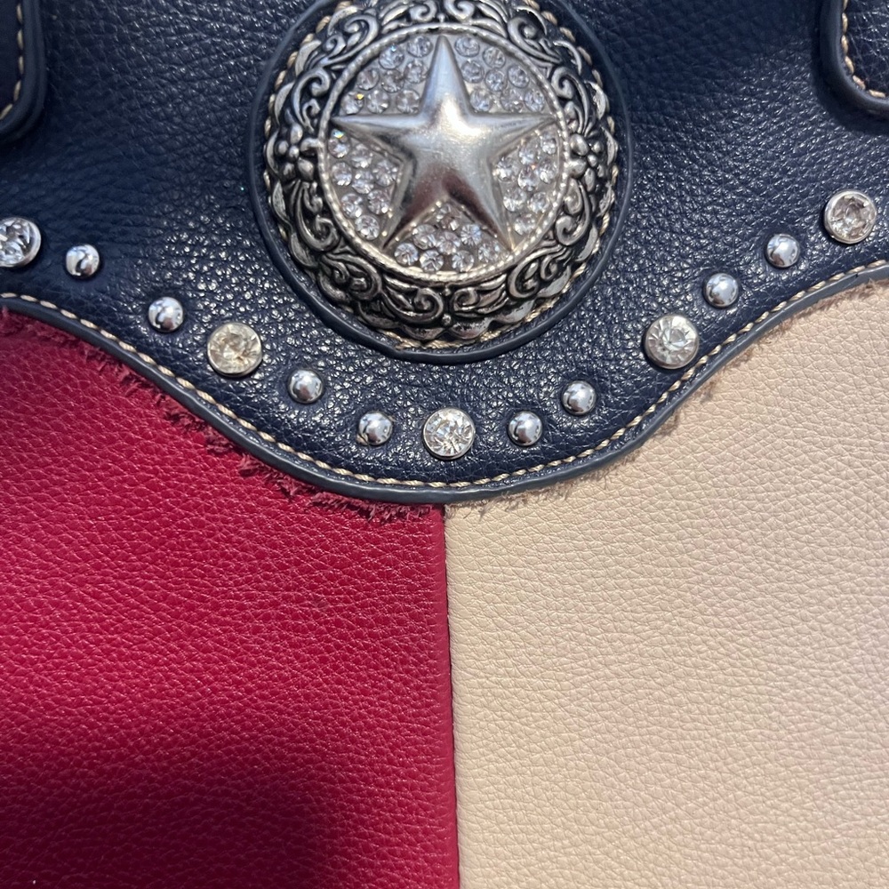 Montana West Patriotic Western Satchel Purse Red White Blue Studded Concho Bag - Picture 8 of 15